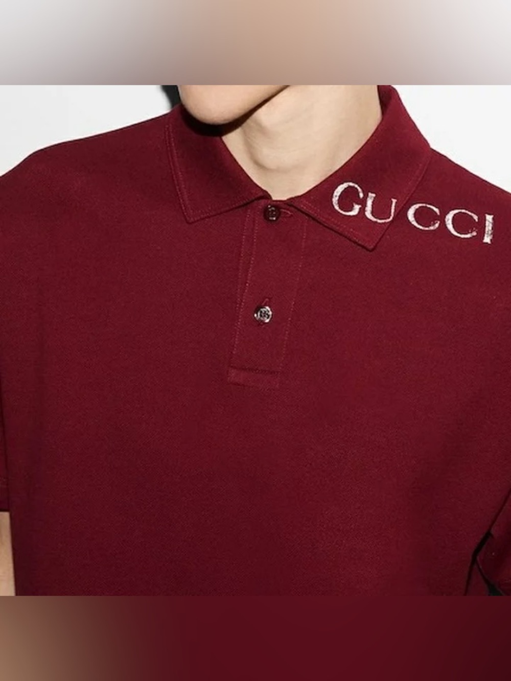 Gucci Men's Burgundy Polo with Shoulder Logo size L
